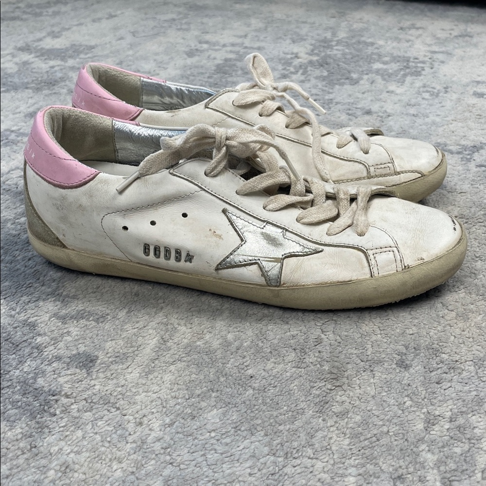 Golden Goose Super Star Low Top Leather Sneakers White Pink Sz 40